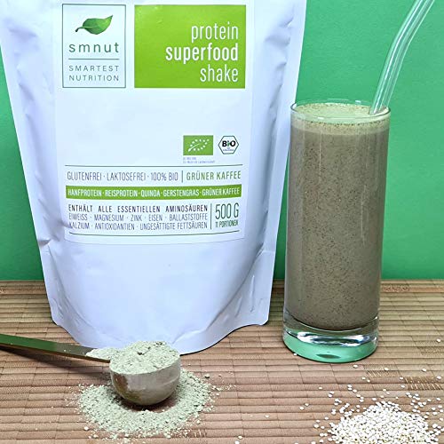 Bio Vegan Protein | smnut GRÜNER KAFFEE 500g | Hanfprotein Reisprotein Superfoods Gerstengras Quinoa Kaffeebohnen Arabica | ohne Aromen ohne Zusätze - 2