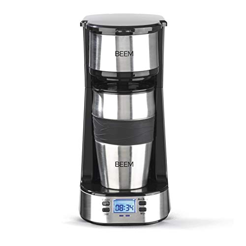 BEEM THERMO 2 GO Single Filterkaffeemaschine mit Thermobecher | Inklusive 0,4 l Kaffeebecher to go und Permanentfilter | Mit 24h-Timer für einen Becher heißen Kaffee am Morgen ohne Wartezeit | 750 W