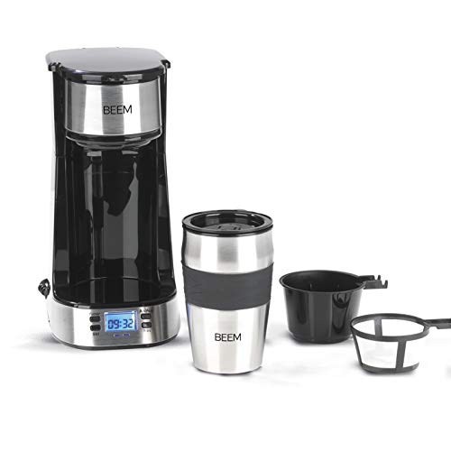 BEEM THERMO 2 GO Single Filterkaffeemaschine mit Thermobecher | Inklusive 0,4 l Kaffeebecher to go und Permanentfilter | Mit 24h-Timer für einen Becher heißen Kaffee am Morgen ohne Wartezeit | 750 W - 6
