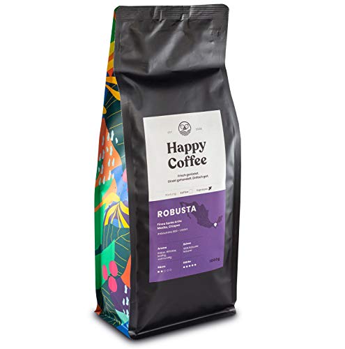HAPPY COFFEE Bio Espressobohnen 1KG [ROBUSTA] nussig I Frische fair-trade Kaffeebohnen direkt aus Mexiko I Arabica Kaffee ganze Bohnen I Ideal für Vollautomat und Siebträger - 2