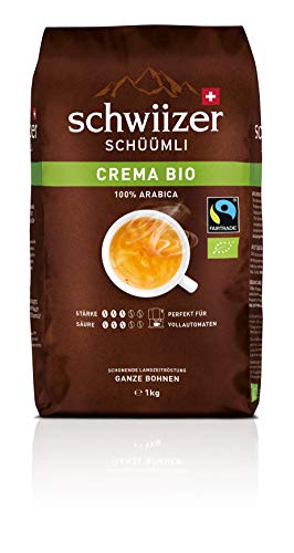 Schwiizer Schu?u?mli Crema Bio Bohnenkaffee 1kg - Fairtrade - Intensität 3/5 - 100% Bio Arabica - Perfekt für Vollautomaten