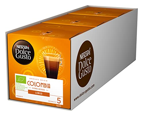 NESCAFÉ Dolce Gusto Colombia Lungo 36 Kaffeekapseln (100% biologischer Anbau, Hochland Arabica Bohnen, Bio-Kaffee, Feine Crema, Absolut Origin, Aromaversiegelte Kapseln) 3er Pack (3 x 12 Kapseln)