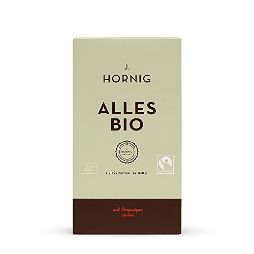 J. Hornig Kaffee gemahlen Bio & Fair Trade, Alles Bio, 500g, langsam und schonend geröstet, perfekt für Filterkaffee, Frenchpress und Mokkakanne