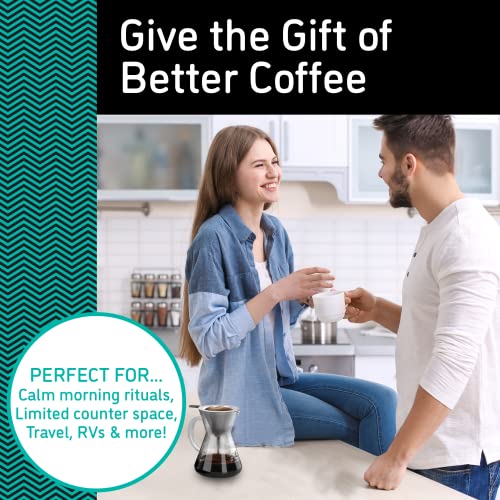 Coffee Gator Pour Over Kaffeebrüher – Mehr Geschmack mit einem papierlosen Edelstahlfilter und einer Glaskaraffe – Manueller Drip Kaffeebereiter – 400 ml - 8