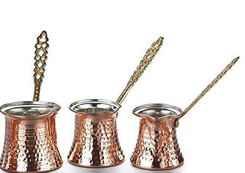 Türkische Mokkakanne aus Kupfer - hochwertige, handgefertigte Cezve Kaffeekanne für echten & traditionellen Kaffeegenuss (3er Set: 120ml + 200ml + 290ml)