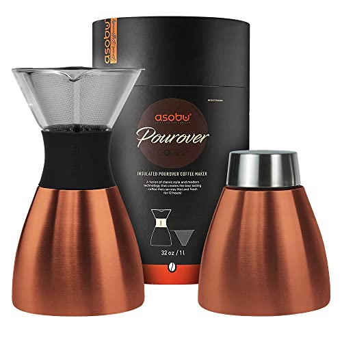 Asobu Kupferisolierter Pour Over Kaffeebereiter (900 ml), doppelwandiger Vakuum, Edelstahlfilter, hält bis zu 12 Stunden heiß, kupfer, PO300-COP