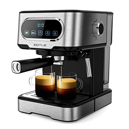 Espressomaschine, KOTLIE Espresso Siebträgermaschine mit Professioneller Milchschaumdüse , 20 Bar LED-Touchscreen Coffee & Espresso Machine, 1,5L Wassertank, 2 Filter, 1100 W