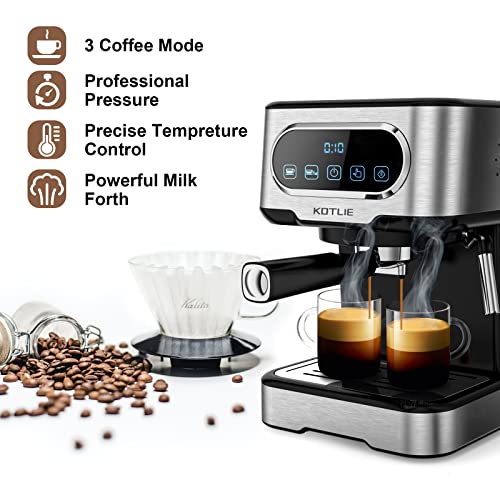 Espressomaschine, KOTLIE Espresso Siebträgermaschine mit Professioneller Milchschaumdüse , 20 Bar LED-Touchscreen Coffee & Espresso Machine, 1,5L Wassertank, 2 Filter, 1100 W - 2