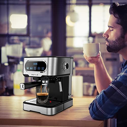 Espressomaschine, KOTLIE Espresso Siebträgermaschine mit Professioneller Milchschaumdüse , 20 Bar LED-Touchscreen Coffee & Espresso Machine, 1,5L Wassertank, 2 Filter, 1100 W - 6
