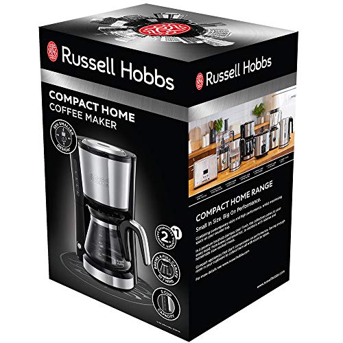 Russell Hobbs Mini-Kaffeemaschine Compact Edelstahl, 0,6l Glaskanne, bis 5 Tassen, platzsparend, Permanentfilter, Abschaltautomatik, 650 Watt, Warmhalteplatte, kompakte Filterkaffeemaschine 24210-56 - 2