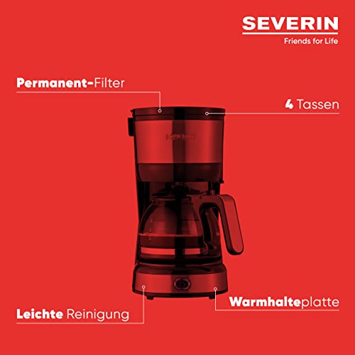 SEVERIN Kompakt Kaffeemaschine, aromatischer Kaffee mit dem Kaffeebereiter für bis zu 4 Tassen, Filterkaffeemaschine mit Permanent-Schwenkfilter, Edelstahl/schwarz, KA 4808 - 4