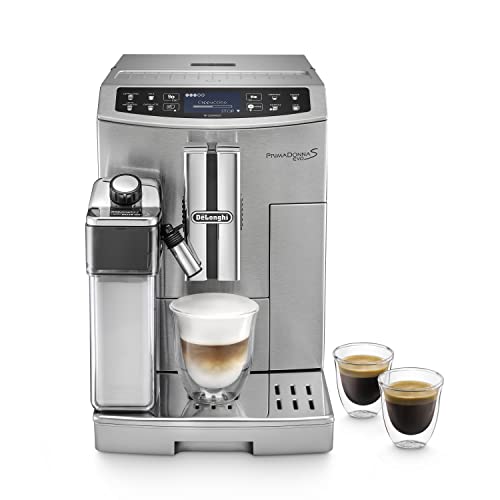 De'Longhi Primadonna S Evo ECAM 510.55.M Kaffeevollautomat mit LatteCrema Milchsystem, Cappuccino und Espresso auf Knopfdruck, 2,8 Zoll Touchscreen Display und App-Steuerung, Edelstahlgehäuse, silber