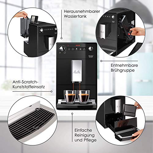 Melitta Purista F 230-102 Kaffeevollautomat mit flüsterleisem Kegelmahlwerk (Direktwahltaste, 2-Tassen Funktion, 20 cm Breite, entnehmbare Brühgruppe) schwarz - 3