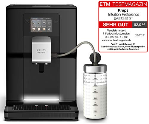 Krups EA8738 Intuition Preference Kaffeevollautomat inkl. Milchbehälter | Smartphoneähnlicher Farb-Touchscreen | Smart Slide Technology | intuitives Lichtsystem | 11 Getränke | OTC-System, Schwarz - 2