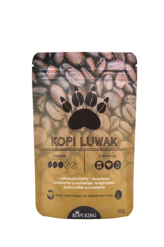 Kopi Luwak 100% Arabica Kaffee 50g (Katzenkaffee von frei lebenden Tieren) (50g Bohne) | Sortenrein | Raritätenkaffee | Direct Trade | Made In Germany