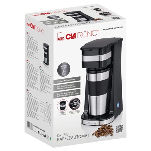 Clatronic KA 3733 Kaffeemaschine für Coffee To Go, inkl. 0,4 Liter Kaffeebecher aus Edelstahl, 2 GO - ideal für Auto, Büro und unterwegs, Single Filterkaffeemaschine, mit Filter, schwarz - 9