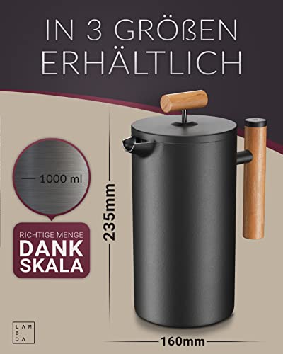 Lambda Coffee® Thermo French Press Edelstahl I 1 Liter - 5 Tassen I 3 Größen erhältlich I Doppelwandig: Hält lange Warm I Kaffeebereiter Thermo - 2