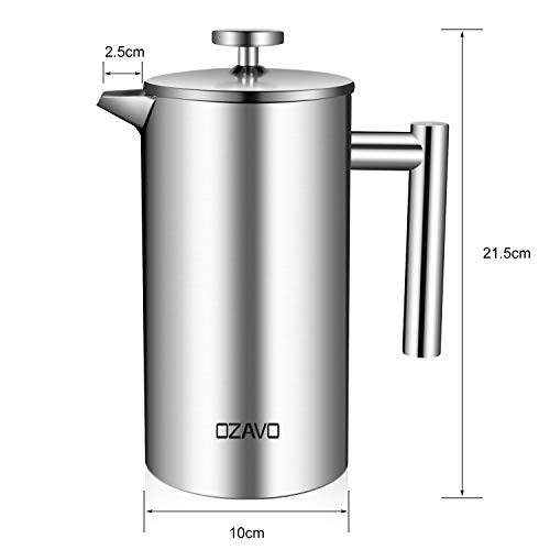 OZAVO Kaffeebereiter, mit Edelstahlfilter, French Press System mit Zweilagiger Konstruktion, 1L - 7