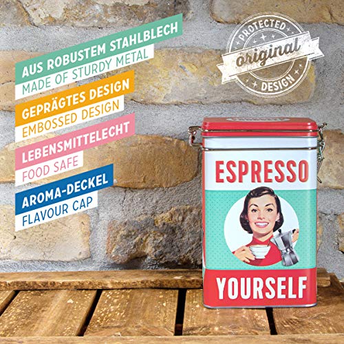 Nostalgic-Art 31104 Retro Kaffeedose Espresso Yourself – Geschenk-Idee für Kaffee-Liebhaber, Blech-Dose mit Aromadeckel, Vintage Design, 1,3 l - 4