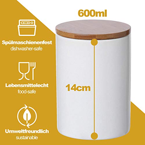 Keramikdose mit Deckel in Weiß - Vorratsdose 2er Set - Luftdicht - inkl. Etikett & Stift zum Beschriften - 600 ml - Spülmaschinenfest - 2