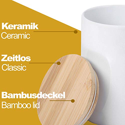 Keramikdose mit Deckel in Weiß - Vorratsdose 2er Set - Luftdicht - inkl. Etikett & Stift zum Beschriften - 600 ml - Spülmaschinenfest - 5