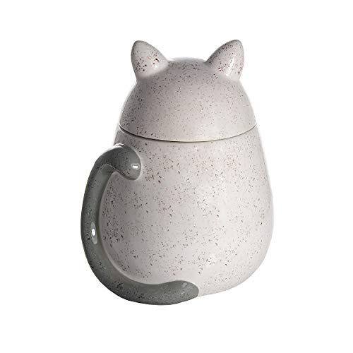 SPOTTED DOG GIFT COMPANY - Keramik-Vorratsdose in Katzen-Form - mit Deckel und Herz-Motiv - luftdichter Aufbewahrungsbehälter für die Küche - Geschenk für Katzenliebhaber und Katzenfreunde - Weiß - 4