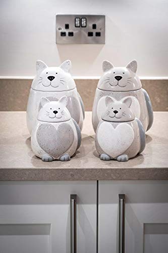SPOTTED DOG GIFT COMPANY - Keramik-Vorratsdose in Katzen-Form - mit Deckel und Herz-Motiv - luftdichter Aufbewahrungsbehälter für die Küche - Geschenk für Katzenliebhaber und Katzenfreunde - Weiß - 5