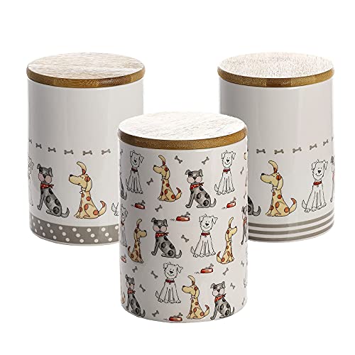 SPOTTED DOG GIFT COMPANY - Keramik-Vorratsdosen mit Holzdeckel - mit Hunde-Motiv - Aufbewahrungsdosen für Hundeliebhaber und Hundebesitzer - tolle Küchendeko - groß - 1,2 l - 3er-Set - 2