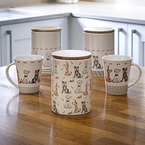 SPOTTED DOG GIFT COMPANY - Keramik-Vorratsdosen mit Holzdeckel - mit Hunde-Motiv - Aufbewahrungsdosen für Hundeliebhaber und Hundebesitzer - tolle Küchendeko - groß - 1,2 l - 3er-Set - 4