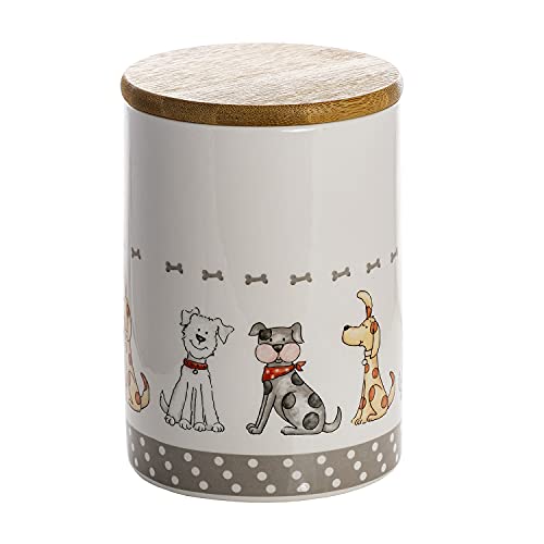 SPOTTED DOG GIFT COMPANY - Keramik-Vorratsdosen mit Holzdeckel - mit Hunde-Motiv - Aufbewahrungsdosen für Hundeliebhaber und Hundebesitzer - tolle Küchendeko - groß - 1,2 l - 3er-Set - 6