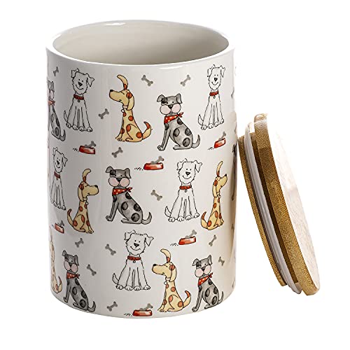 SPOTTED DOG GIFT COMPANY - Keramik-Vorratsdosen mit Holzdeckel - mit Hunde-Motiv - Aufbewahrungsdosen für Hundeliebhaber und Hundebesitzer - tolle Küchendeko - groß - 1,2 l - 3er-Set - 7