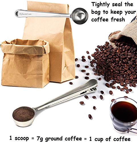 Hyber&Cara Kaffeedosierlöffel mit Beutelversiegelungsclip, kaffeemesslöffel aus edelstahl, Kaffeemaß für 7 g Kaffeepulver, 18,5 cm Länge, Silber - 5