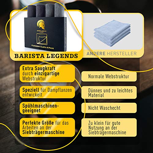 Barista Legends® Barista Tuch Set 4 Stück - 30x30cm Barista Lappen zum reinigen Ihres Kaffee Equipments - extrem saugstarke Barista Lappen für Dampflanze und Siebträgermaschine. - 7