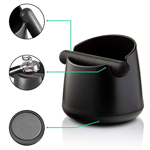 Barista Legends® Abklopfbehälter für Siebträger mattschwarz - Knock Box für Kaffeesatz mit spezieller geräuschabsorbierender Schlagstange - Abschlagbehälter für dein Barista Zubehör. - 4