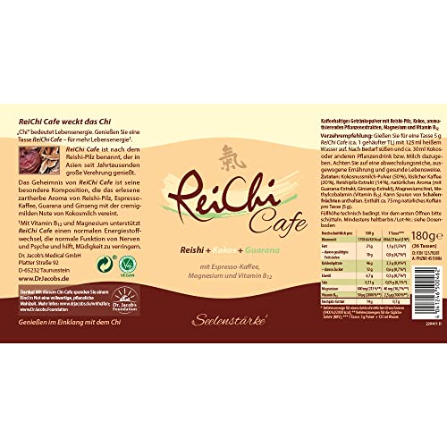 ReiChi Cafe I 180 g, 36 Tassen I exotischer Kaffee-Genuss I Reishi-Pilz, Ginseng & Kokos I Koffein aus Guarana und Kaffee I Magnesium + B12 I Nerven, weniger Müdigkeit¹ I vegan, ohne Zusatzstoffe - 5