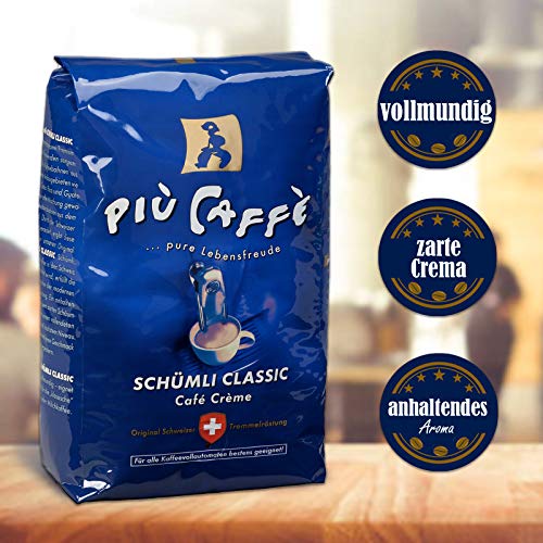 più caffè Schümli Classic Café Crème Kaffeebohnen, 1 kg, aromatische und würzige Mischung aus Arabica-und Robusta, Schweizer Trommelröstung, ganze Bohnen für Vollautomaten - 3