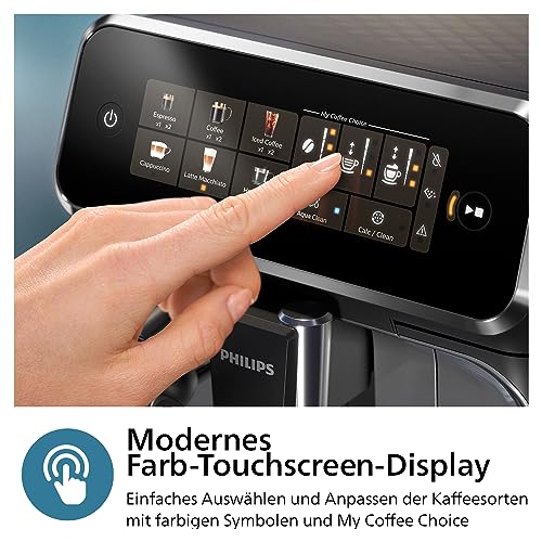 Philips 3300 Series Kaffeevollautomat - 6 Getränke, Modernes Farb-Touchscreen-Display, LatteGo-Milchsystem, SilentBrew, 100% Keramikmahlwerk, AquaClean Filter. Schwarzchrom (EP3347/90) - 3